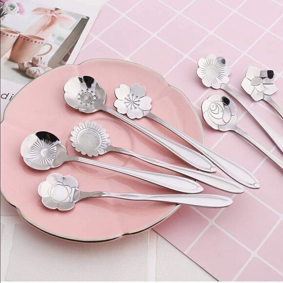 NEW 16 Piece Stainless Steel Flower Gold/ Silver Spoon Set - Picture 11 of 14